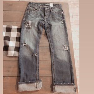 Distressed Cinch Mom Jeans